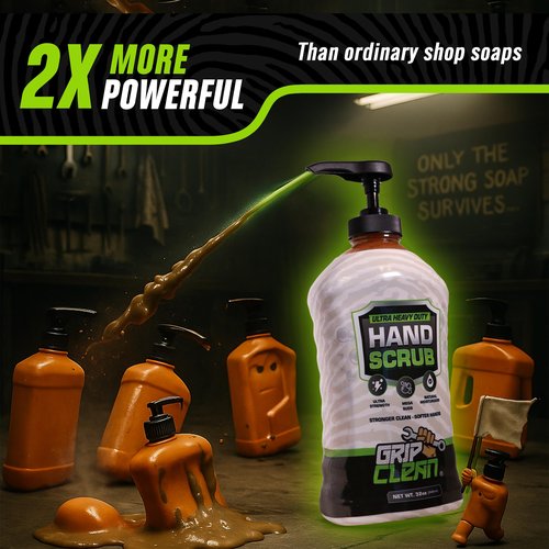 Grip Clean Heavy-Duty Hand Cleaner for Mechanics with Nail Brush - Moisturizing Coconut Oil Hand Cleaner Liquid Hand Soap with Stiff Bristle Nail Brush, Lime Scent - 32 Fl Oz Pump Top + Brush