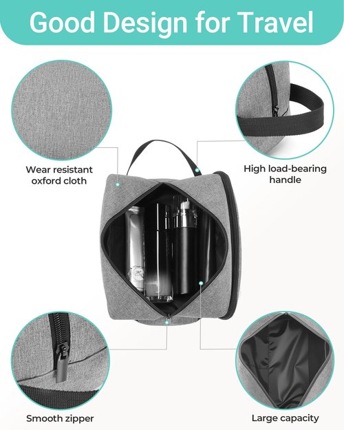 Elviros Travel Toiletry Bag for Men Hanging Dopp Kit Shaving Bag Toiletries Organizer Small Toiletry Bag for Traveling (Grey&Black,Large)