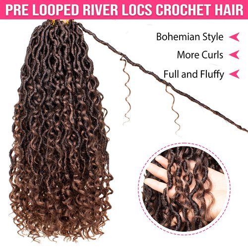 RuiYok 30 Inch Goddess Locs Crochet Hair 8 Packs Ombre Crochet Goddess locs Boho Hippie Locs Hair Faux Locs Crochet Hair with Curly Ends Pre-looped River Locs Crochet Hair for Black Women(T30#)