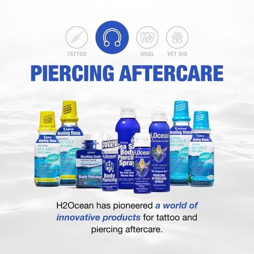 H2Ocean Sea Salt Body Piercing Spray - Saline Piercing Spray for Piercings & Body Modifications - Drug-, Preservative- & GMO-Free Vegan Piercing Aftercare - 6 oz (Pack of 2)