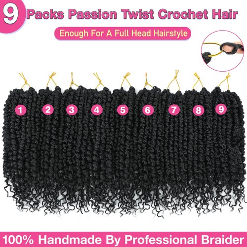 9 Packs Passion Twist Crochet Hair 18 Inch Pre-twisted Passion Twist Hair Pre Looped Crochet Passion Twist Hair Bohemian Passion Twist Crochet Hair for Women Girls and Kids (18Inch,1B)
