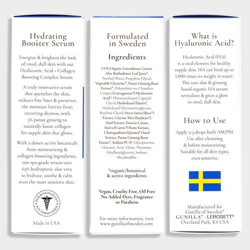 GUNILLA Hyaluronic Acid & Ginseng Serum: Vegan. Plant-Based Anti-Aging Serum, Plumping, Firming & Hydrating, Reduce the Appearance of Wrinkles. 14 Actives & Herbals. Natural. Oil-Free. 1 oz