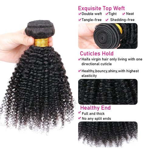 VIYAVIYA Mongolian Afro Kinky Curly Human Hair Bundle 20 Inch 1 Single Bundle 4B 4C Human Hair Curly Weave Bundles for Black Women Brazilian Virgin Human Hair Bundle Hair Extensions Natural Color