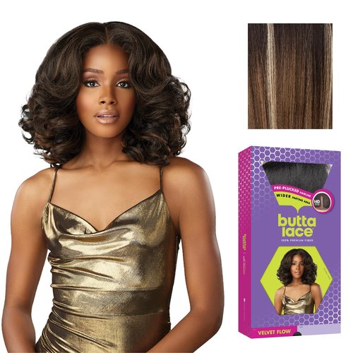 Sensationnel Butta Lace Wigs - Velvet Flow Unit Extra Wide 5 Inch Deep Parting Synthetic Preplucked Hairline Glueless Lacefront (BALAYAGEMOCHA)