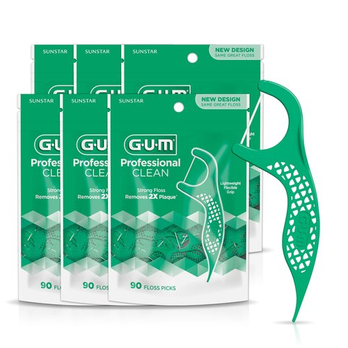 Sunstar 893FD GUM Professional Clean Mint Flossers, 6 x 90 Count