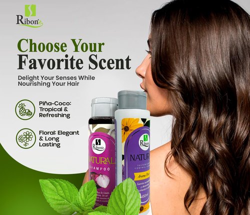 Ribon's Natural Shampoo and Conditioner Set Hair Growth – Anti-Hair Loss, Strengthening & Nourishing Formula with Onion, Rosemary & Aloe Vera – Floral Scent – 450ml Each