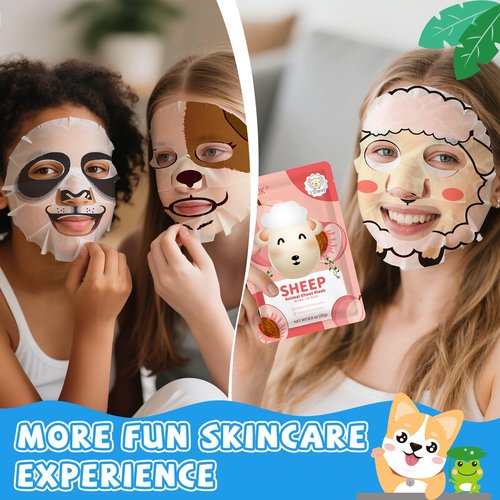 KONEUK 36 Pack Cute Animal Kids Face Mask, Sheet Collagen Moisturizing Face Mask for Girls Teens, Stocking Stuffers for Wome, Bulk Spa Party Gifts and Birthday Gifts