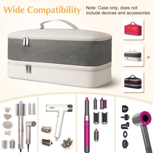 Travel Carrying Case for Shark Flex Style, Double Layer Hair Dryer Accessories Tools Storage Case, Waterproof PU Leather Organizer Bag for Shark Flexstyle/Dyson Airwrap Styler and Attachments (White)