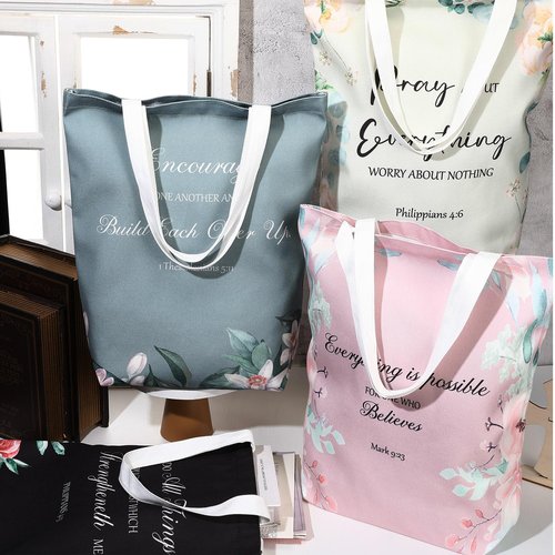 Locmeo 20 Pcs Christian Gift Women Mother's Day Including 10 Bible Verse Tote Bags 10 Christian Makeup Bags Inspirational Religious Scripture Gifts for Church Xmas Valentines(Elegant)