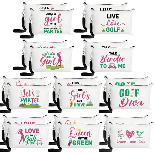 R HORSE 20Pcs Golf Makeup Bag for Girls, Golf Gifts Teen Canvas Cosmetic Bag With Zipper Funny Travel Bags Toiletry Pouch Accessories for Team Players Lover