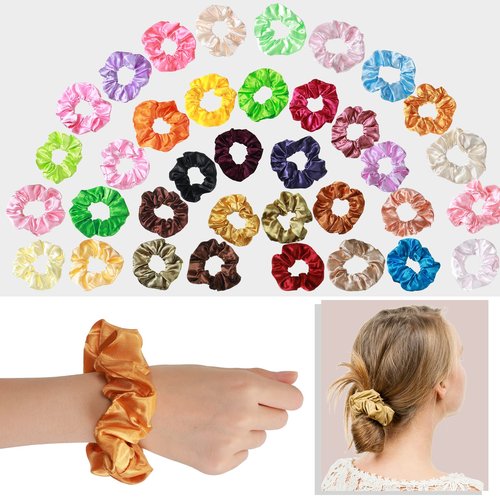 200 Pieces Satin Hair Scrunchies Bulk, 52 Colors Scrunchies for Ponytail Holder Solid Color Satin Hair Tie Hair Elastics Bands for Women Teens Birthday Gift