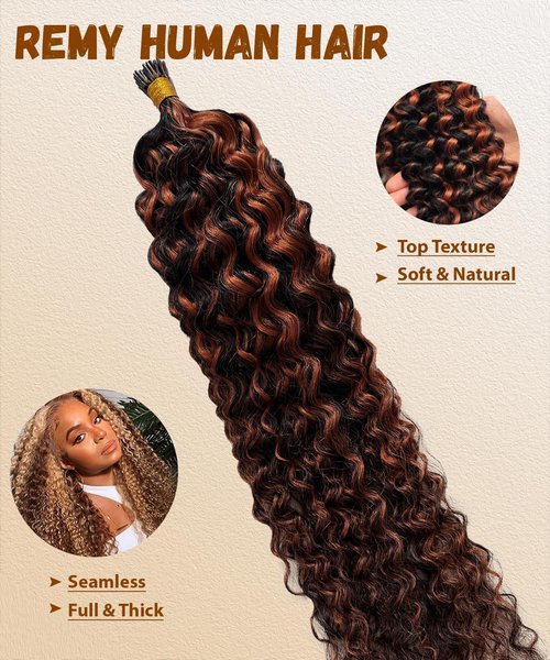 1B30 Curly I Tip Hair Extensions Human Hair Cold Fusion Itip Flawless Microlinks Hair Extensions Invisible Blends Naturally Individual Strands for Black Women 50G Black to Brown 18inch