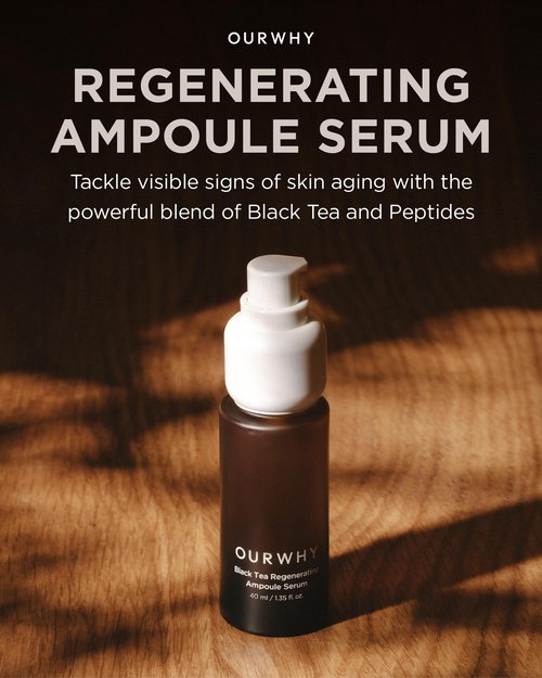 OURWHY Black Tea Regenerating Ampoule Serum (1.35fl oz) - Anti-Aging Serum for Firmness & Elasticity. With Black Tea, Peptides & CalmingReliefsome™ for Wrinkles & Hydration.
