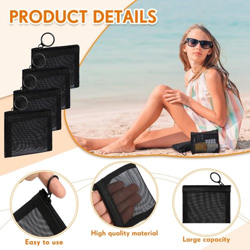 Jexine 30 Pieces Mini Zipper Mesh Bags Nylon Small Zipper Pouch Mini Pouch Portable Beauty Purse Mesh Coin Purse for Travel Home Keychain Holder Makeup Cosmetic Storage(4 x 3 Inches,Black)