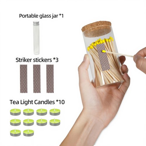 Meya Luxury Colored Safety Matches | 4-Inch Long Matches in Glass Jar | Perfect for Lighting Candles | 150 PIECES | 10 CANDLES AND EXTRA EMPTY JAR GIFT (yellow)