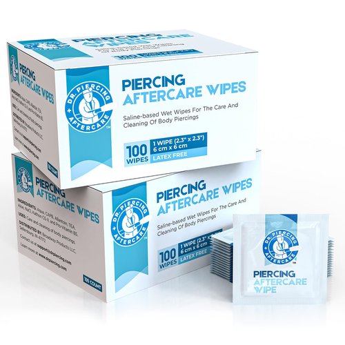Dr. Piercing Aftercare Wipes – Piercing Aftercare | Saline Solution for Piercings - Keloid Bump Ear Piercing Cleaner – Ears Lips Belly Nose Piercing Bump - Piercing Hole Cleaner (200 Count)