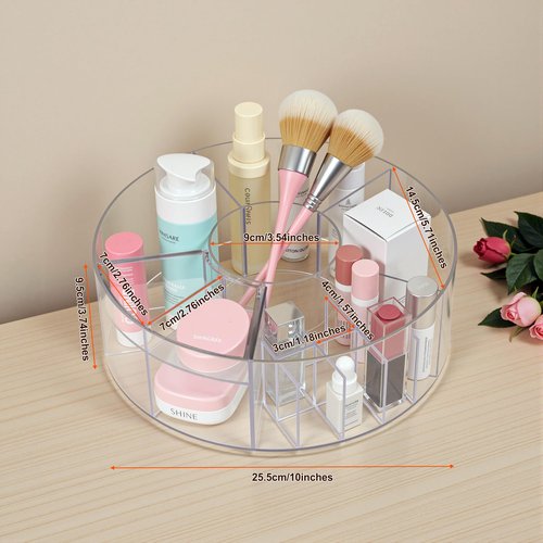Lonian 360° Rotating Makeup Organizer, Adjustable Acrylic Cosmetic Storage, Cosmetic Organisers and Spinning Makeup Stand for Beauty Skincare