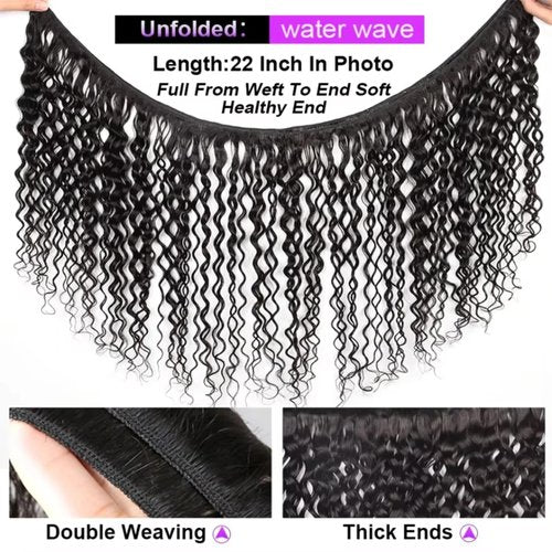 Czrleaty Water Wave Human Hair Bundles, Unprocessed Wet and Wavy Hair 4Bundles 200g, 12 Inch Brazilian Deep Curly Wave Human Hair Extensions