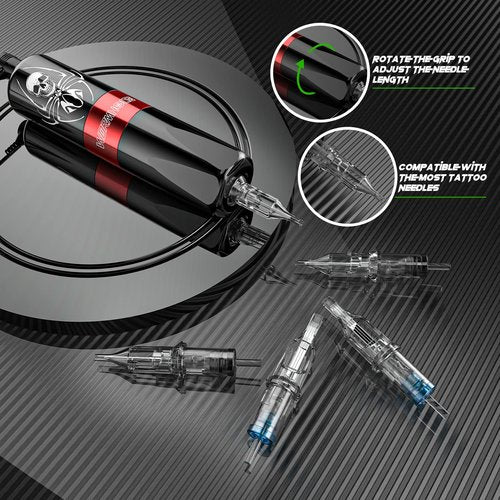 Tattoo Kit, Wormhole Tattoo Gun Kit Tattoo Machine Kit with Tattoo Gun 11 Tattoo Inks 10 Cartridge Needles, Power Supply for Beginners WTK187