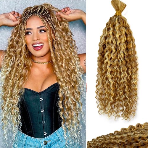 Belaved 27P613 Human Braiding Hair Water Wave Ombre for Boho Braids Strawberry Blonde to Bleach Blonde 2 Bundles100g Bulk Human Hair Extensions 10A Brazilian Highlight Curly No Weft Micro14Inch