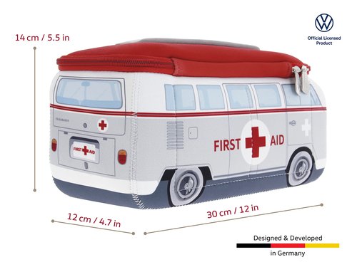 BRISA VW Collection - Volkswagen Neoprene Universal Makeup Cosmetics Toiletry Travel Pharmacy Bag in T1 Bus Design (First Aid/Gray) (Large (11.8 x 5.5 x 4.7 inches))