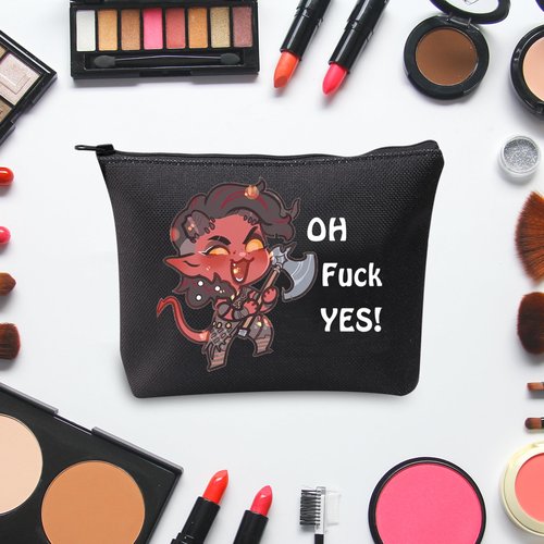 JXGZSO Oh F Yes Karlach Inspired Cosmetic Bag Funny RPG Gamer Gift BG3 Tiefling Makeup Bag (Oh F Yes Karlach Black)