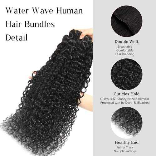 Water Wave Bundles Human Hair 100% Unprocessed Hair Bundles Deals Human Hair Double Weft Less Shedding Curly Bundles For Black Women As Extensions 20 Inch