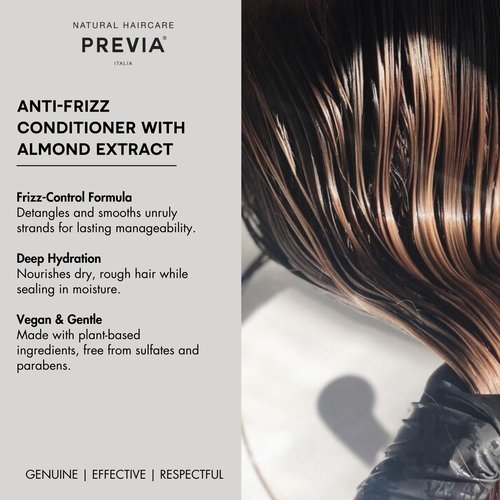PREVIA Smoothing Taming Conditioner | Anti-Frizz Deep Conditioning with Almond Extract | Vegan, Sulfate-Free, Hydrating Formula for Soft, Manageable Hair & Frizz Control - 8.45 oz