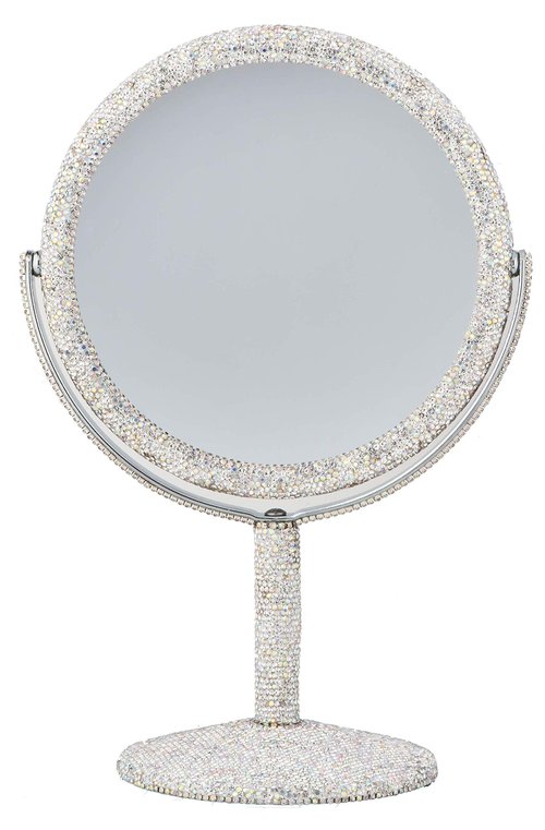TISHAA Bling Makeup Vanity Mirror - Luxury Stand Double Sided Mirror Crystal Rhinestone Portable Desk Bathroom Bedroom (2X Magnification)