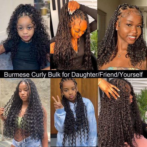 Lemoda Burmese Curly Bulk Human Hair Extensions Boho Human Braiding Hair For Bohemian Knotless Braids 16Inch No Weft 100% Unprocessed Virgin Hair 1PC/Lot Salon-Quality Natural Black