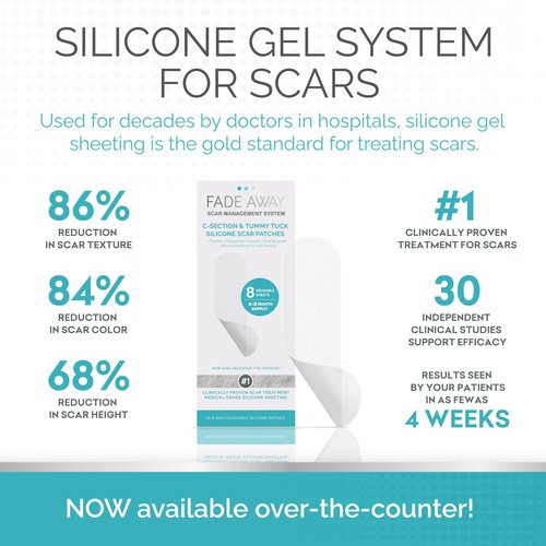 Fade Away Scars Silicone Scar Sheets for C-Section & Tummy Tuck – Reusable Medical Grade Silicone Scar Tape for Surgical Scars – Soft Scar Strips with Storage Pouch – Fade Away Silicone Scar Sheets
