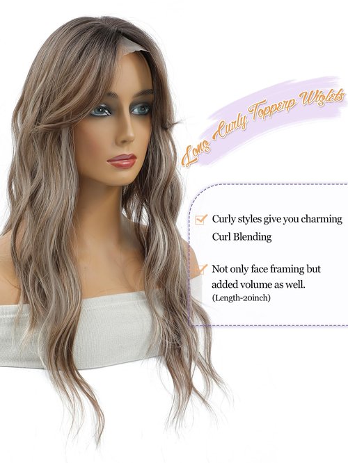 PANEWAY Hair Topper for Women 20 Inch Wavy Synthetic Fiber Topper with Natural Waves, Clip-In Hairpiece for Thinning Hair, Adds Volume & Length, Lightweight & Breathable