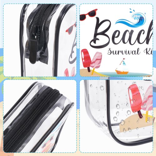 SUMERSHA 4Pcs Beach Clear Makeup Bags for Women Summer Beach Survival Kit Cosmetic Bags Waterproof PVC Toiletry Bags Portable Seaside Travel Pouch with Zipper for Lady Girls Summer Travel Vacation