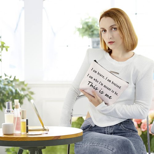 Showman Inspired Gift Inspirational Quote Cosmetic Bag I Am Brave I Am Bruised Encouragement Gifts for Fans (This is me)