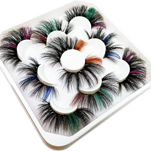 YASNAI Colored Mink Lashes 25mm, 5 Pairs Mix, Long, Dramatic, Full & Fluffy, Vegan & Cruelty Free, Handmade Soft Band, Long Lasting