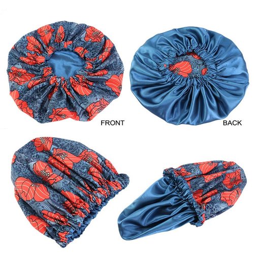 Qianmome Women Double-Layer Extra Large Print Satin Bonnet Sleep Cap African Pattern Fabric Ankara Bonnets