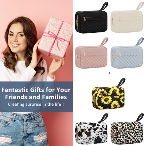 Vankor Travel Toiletry Bag for Women with Hanging Hook, Waterproof TSA Approved Cometic Toiletry Bag Organizers Leakproof Make up Bags for Women Cow Print