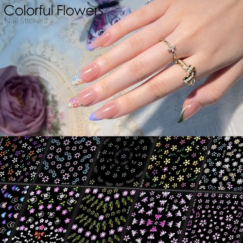 60 Sheets Floral Nail Stickers Dopamine Bloom 3D Self Adhesive Nail Art Decals for Women Girls, Cute Daisy Heart Flower Designs, Nail Art Supplies Manicure Salon DIY Decoration Accessories