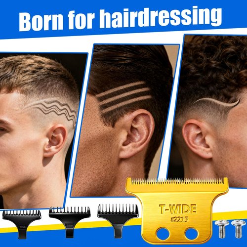 2PCS 2215 Replacement T Wide Blades Compatible with Wahl 5 Star Detailer Li Trimmer(8081) and (8171) - Adjustable Stainless-steel Zero-Gap Trimmer Blade ((3PCS-Gold)