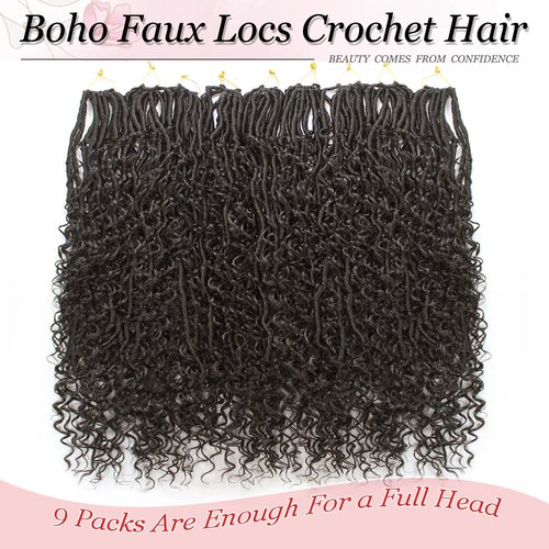 Haftaluv Boho Faux Locs Crochet Hair 9 Packs Long Goddess locs 30 Inch Boho Soft Locs With Curly Ends Pre Looped Bohemian River Loc Crochet Hair For Women (30 inch,#4)