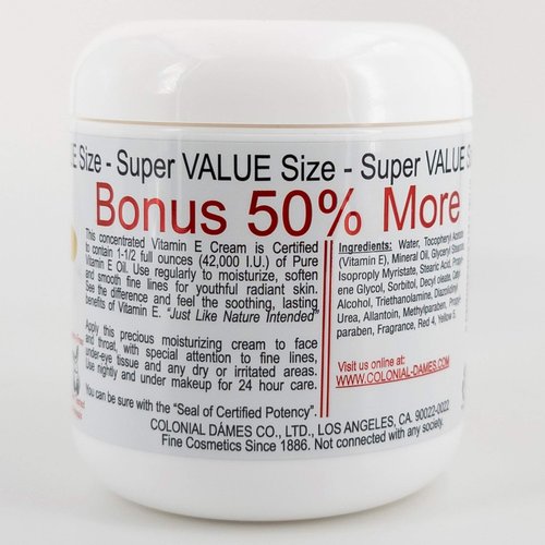 Colonial Dames Concentrated Vitamin E Moisturizing Cream 42,000 I.U. for Hydrating & Moisturizing Chapped Dry Skin & Fine Lines (Pack of Two).