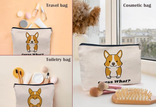 Lacosu Cute Cartoon Corgi Funny Corgi Mom Makeup Bag Make up Cosmetic Bag Small Zipper Pouch, Birthday Gifts for Dog Lovers Corgi Owners Women