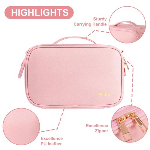 UPIUU Mothers Day Gifts, Toiletry Bag, Gifts for Women Mom, Large Cosmetic Bag, Travel Essentials,Toiletries Organizer Case for Grooming, Excellence PU Leather, Vertical Brush Holder, Pink