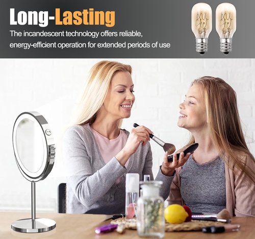 ZTTM 20W, 120V Incandescent Bulb Replacement, Suitable for Conair RP34B Illuminated Makeup Mirror, E12 Candle Holder Base, 2700K (20W 120V Bulb*2)