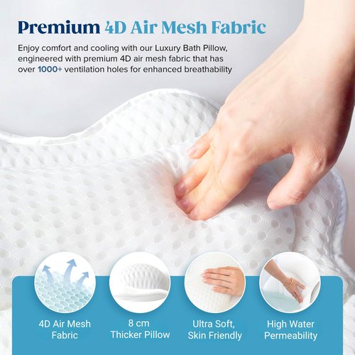 Bath Pillow, Luxury Bathtub Pillow, Extra Soft Bath Pillows for Tub Back Neck and Head Support, Non-Slip Suction, Spa Gifts for Women, 4D Air Mesh Cushion
