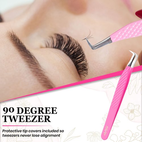 SV Lash Tweezers | Lash Extension Tweezers Set | 5Pcs Stainless Steel Eyelash Extension Tweezers Set | Volume/Isolation Nail Art Curved Tweezers