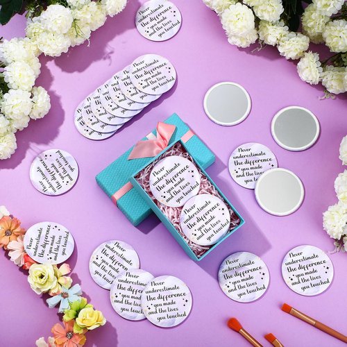 Tradder 48 Pcs 2.76 Inch Inspirational Compact Mirror Bulk Quinceanera Employee Appreciation Gifts Round Makeup Glass Purse Pocket Mirror Awesome Beautiful for Women Mother's Day Coworker Nurse