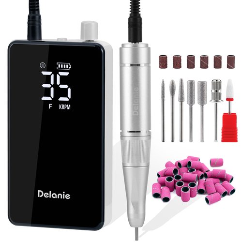 Delanie Electric Nail Drill 35000 RPM, Professional Portable Rechargeable Cordless E File for Acrylic Gel Removal, for Manicure Salon Home