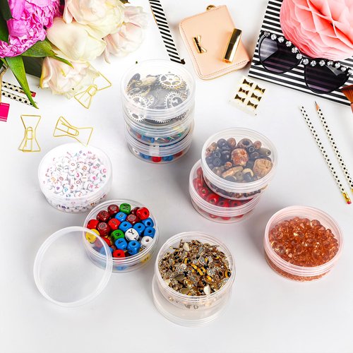 Covzoe 50 Pieces 2 Oz Plastic Jar with Lids, 50G/50ML Clear Bead Storage Organizer, Small Round Cosmetic Storage Box for Buttons, Glitter, Small Jewelry Findings
