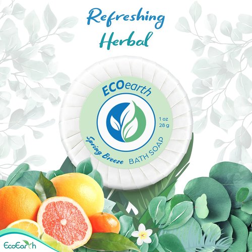 EcoEarth Hotel Toiletries Bundle (Spring Breeze, 1 oz Each, 125 Pieces) 5-Piece Set: 25 Each Round Bar Soap, Shampoo, Conditioner, Body Lotion & Body Wash - Bulk Mini Guest Amenities